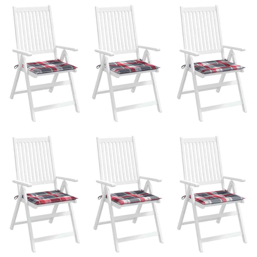 Cuscini per Sedia 6 pz a Quadri Rossi 50x50x4 cm Tessuto Oxford | homemem39