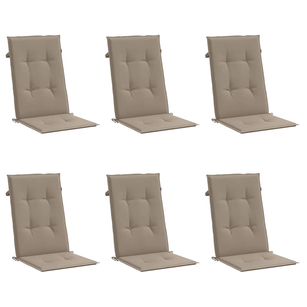Cuscini per Sedie Alte 6 pz Tortora 120x50x3 cm in Tessuto