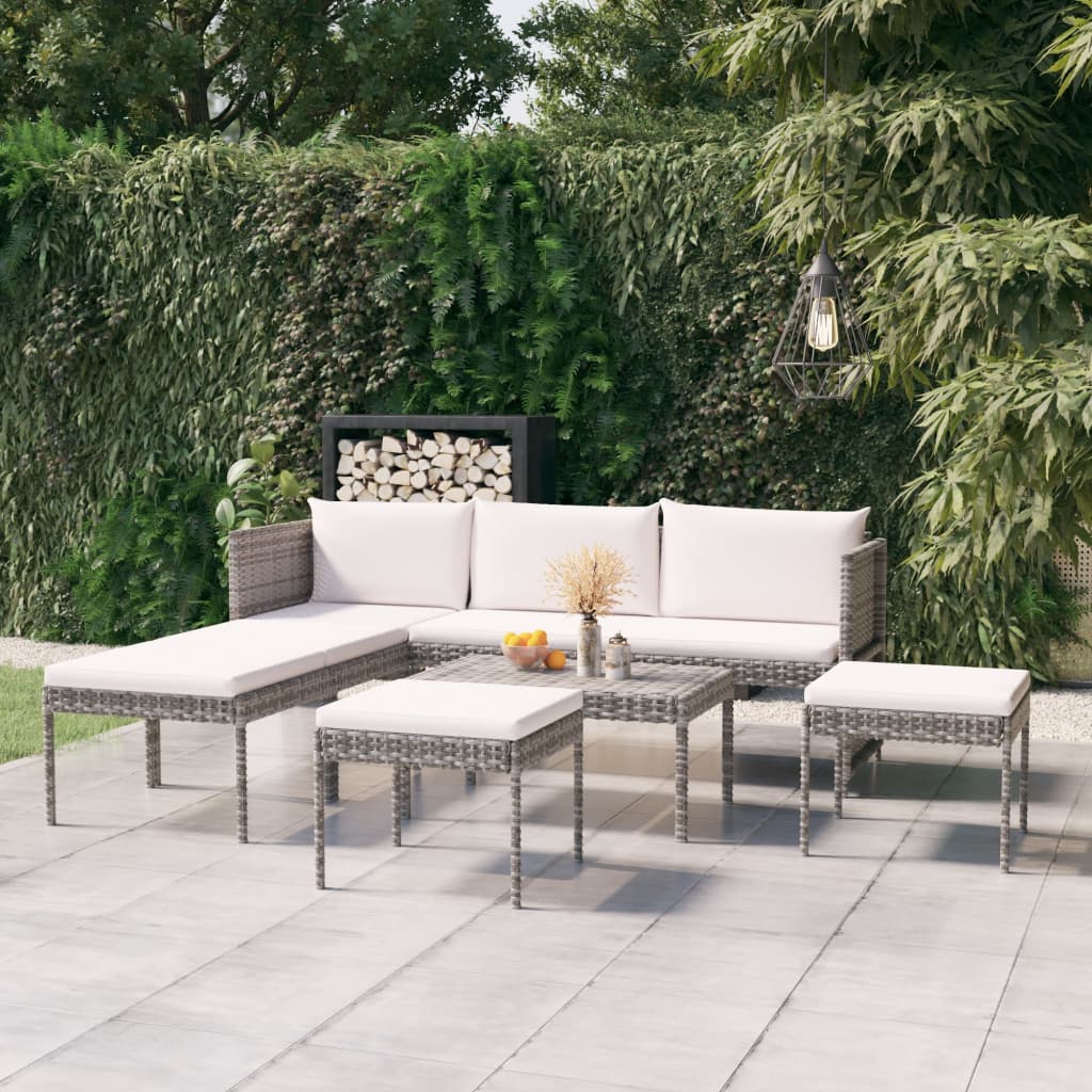 6-piece Garden Sofa Set with Gray Polyrattan Cushions