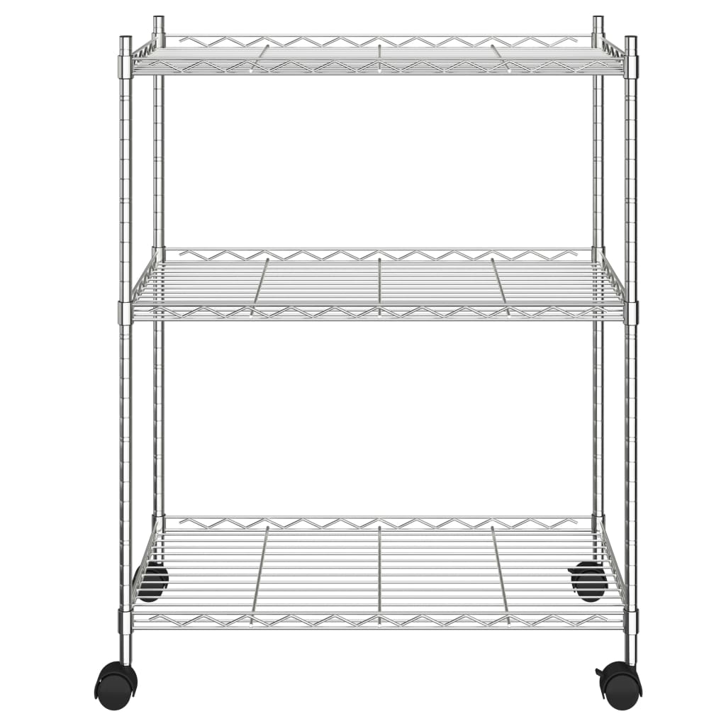 Scaffale a 3 Livelli con Ruote 60x35x81 cm Cromato 150 kg - homemem39