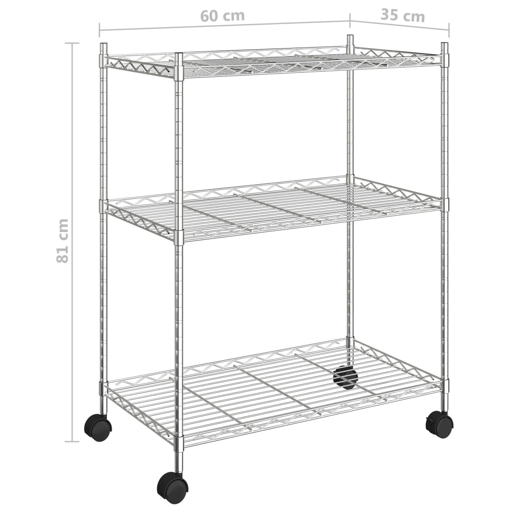 Scaffale a 3 Livelli con Ruote 60x35x81 cm Cromato 150 kg - homemem39