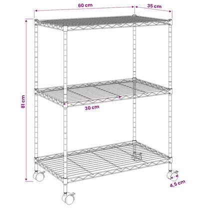 Scaffale a 3 Livelli con Ruote 60x35x81 cm Cromato 150 kg | homemem39