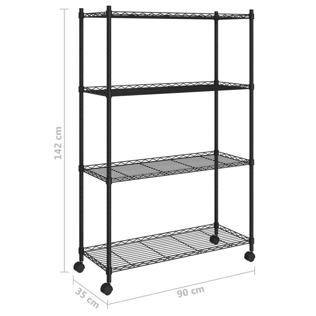 Scaffale a 4 Livelli con Ruote 90x35x142 cm Nero 200 kg - homemem39