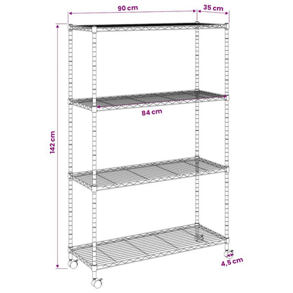 Scaffale a 4 Livelli con Ruote 90x35x142 cm Nero 200 kg | homemem39