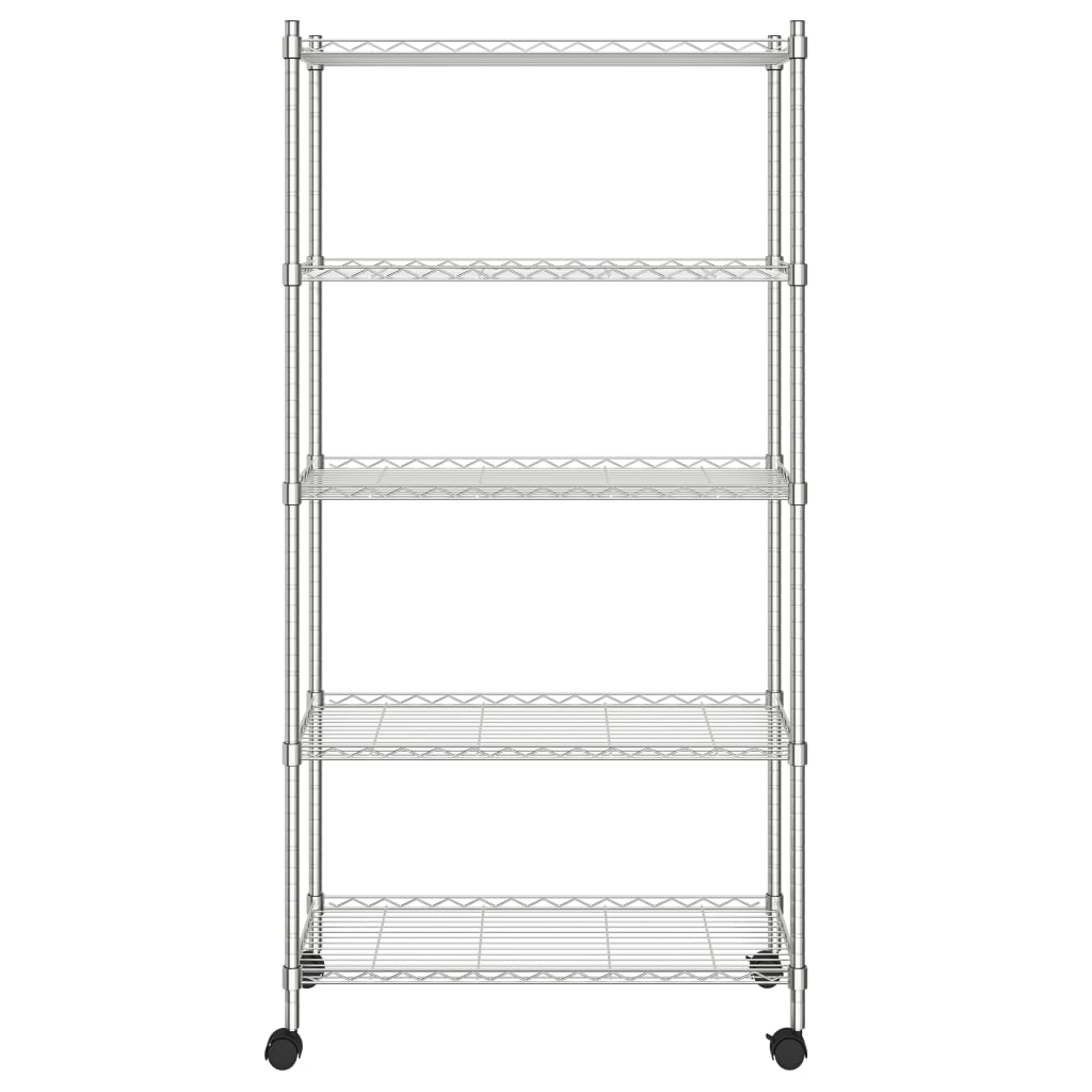 Scaffale a 5 Livelli con Ruote 75x35x155 cm Cromato 250 kg - homemem39