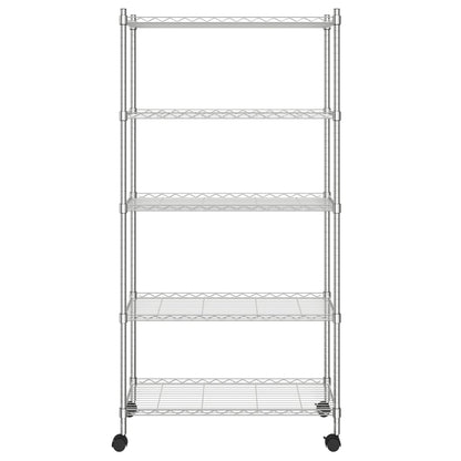 Scaffale a 5 Livelli con Ruote 75x35x155 cm Cromato 250 kg - homemem39