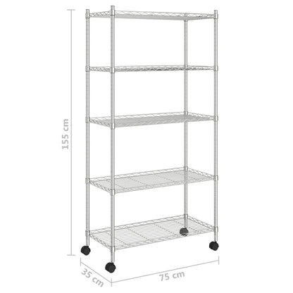 Scaffale a 5 Livelli con Ruote 75x35x155 cm Cromato 250 kg - homemem39