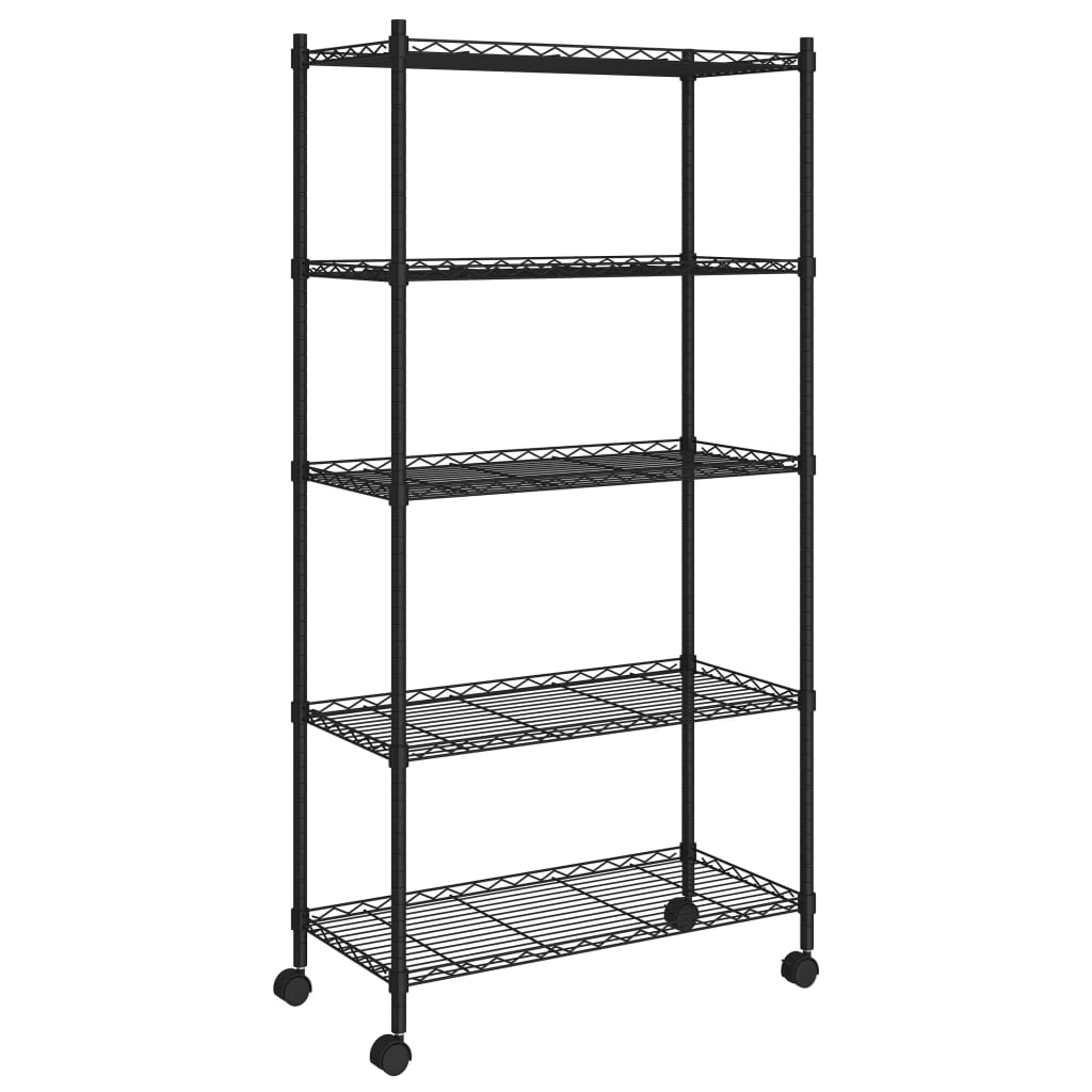 Scaffale a 5 Livelli con Ruote 75x35x155 cm Nero 250 kg - homemem39