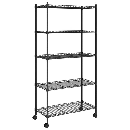 Scaffale a 5 Livelli con Ruote 75x35x155 cm Nero 250 kg - homemem39