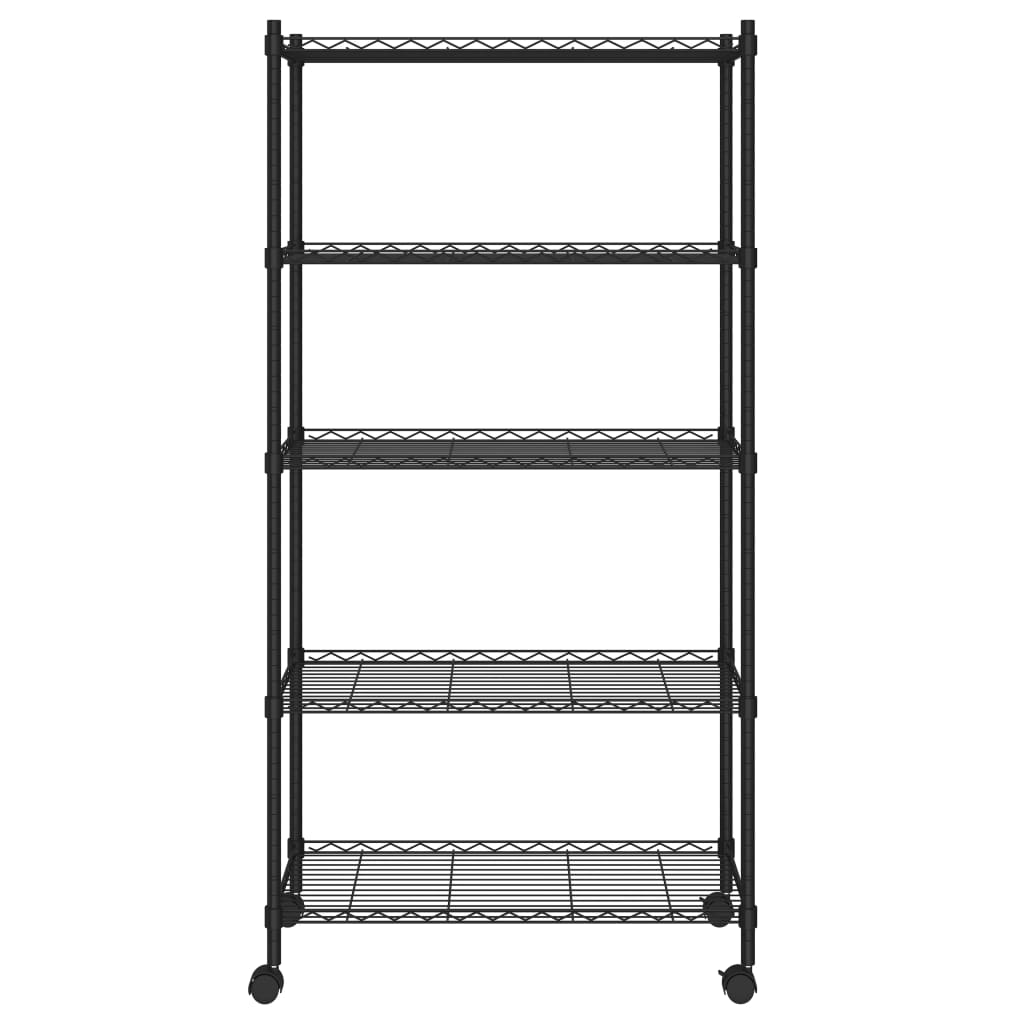 Scaffale a 5 Livelli con Ruote 75x35x155 cm Nero 250 kg - homemem39