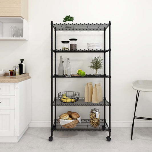Scaffale a 5 Livelli con Ruote 75x35x155 cm Nero 250 kg - homemem39