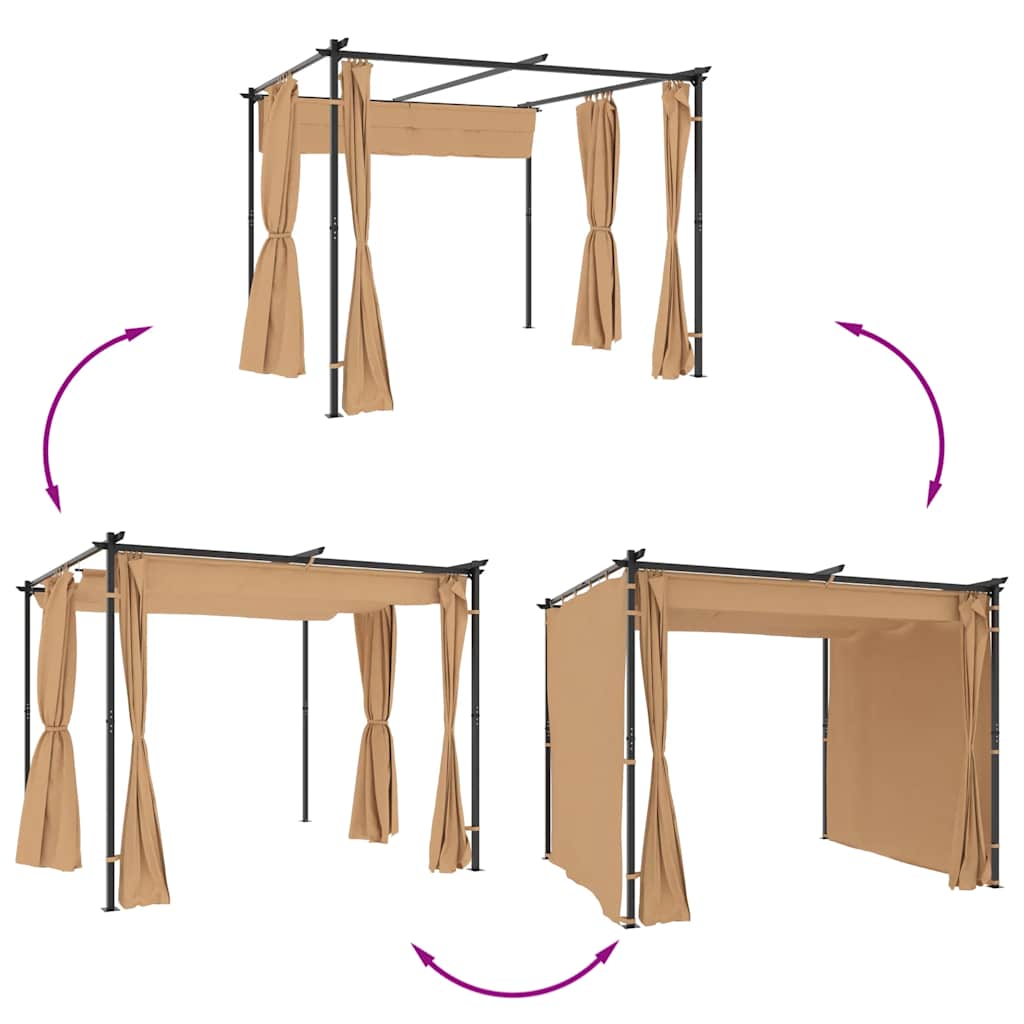 Gazebo con Tende 3x3 cm Grigio Talpa in Acciaio | homemem39