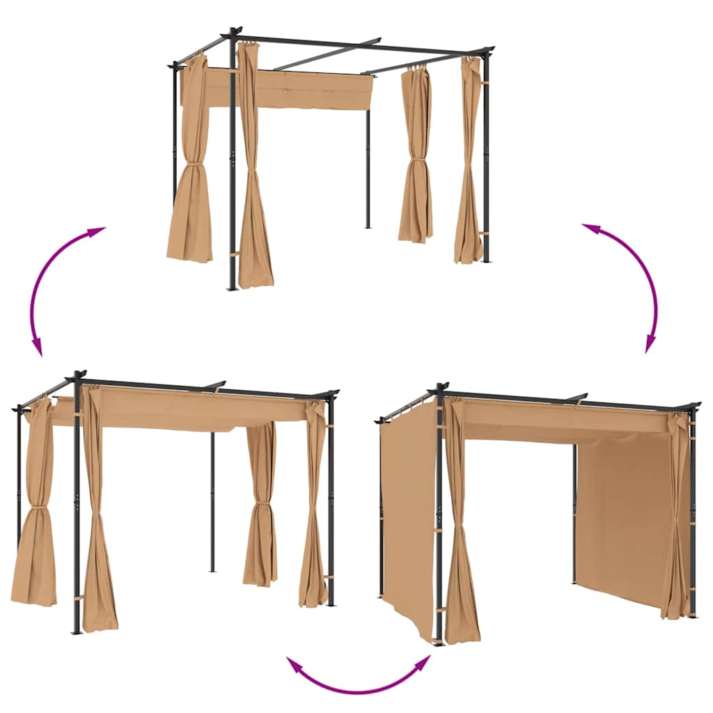 Gazebo con Tende 3x3 cm Grigio Talpa in Acciaio