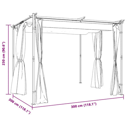 Gazebo con Tende 3x3 cm Grigio Talpa in Acciaio | homemem39