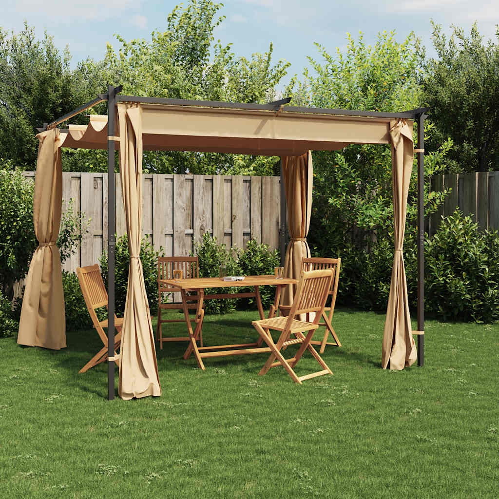Gazebo con Tende 3x3 cm Grigio Talpa in Acciaio | homemem39