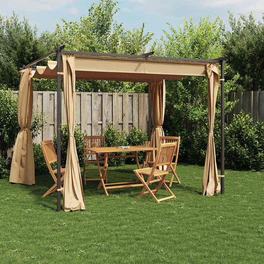 Gazebo con Tende 3x3 cm Grigio Talpa in Acciaio
