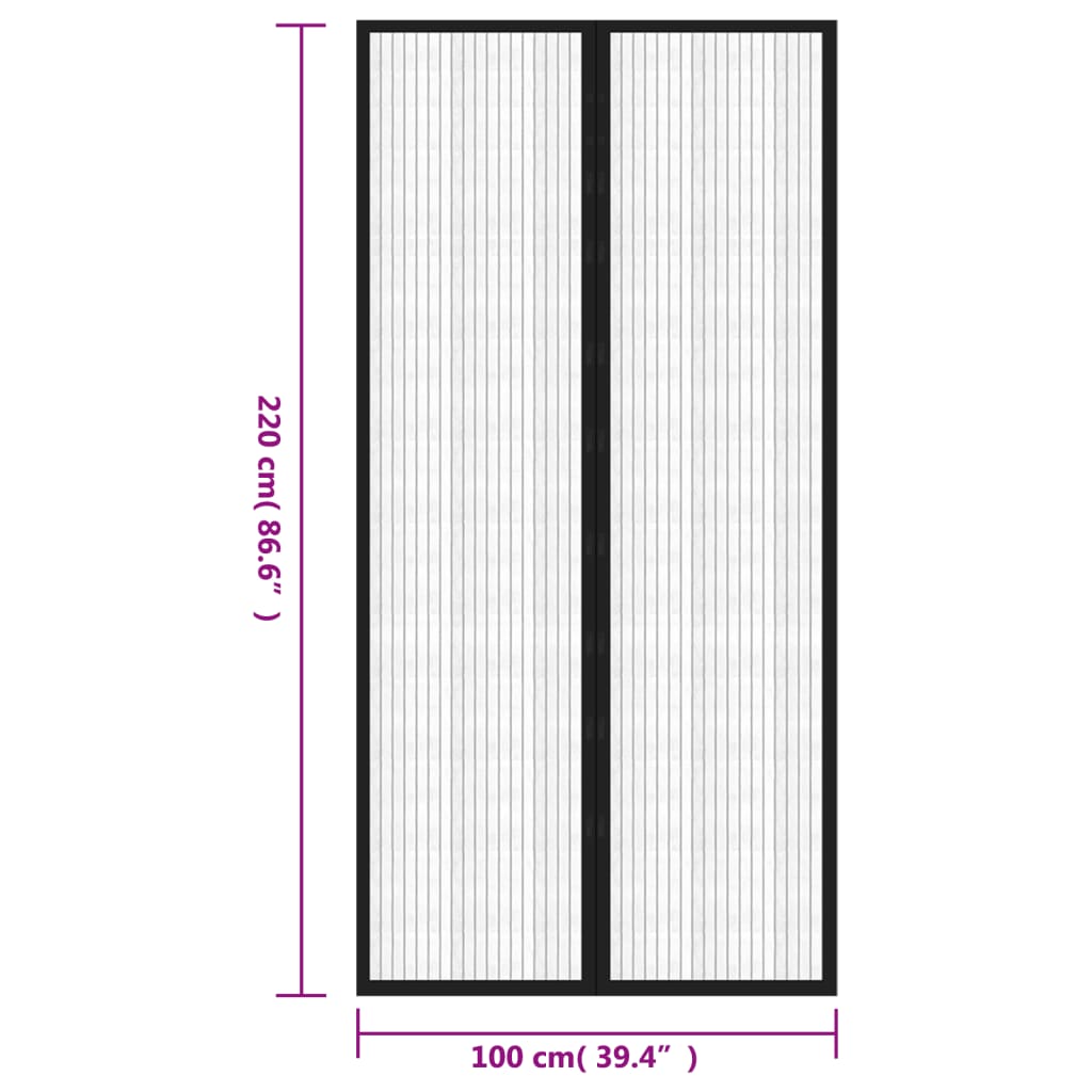 Tende Antimosche 2 pz per Porte con Magneti Nere 220x100 cm - homemem39