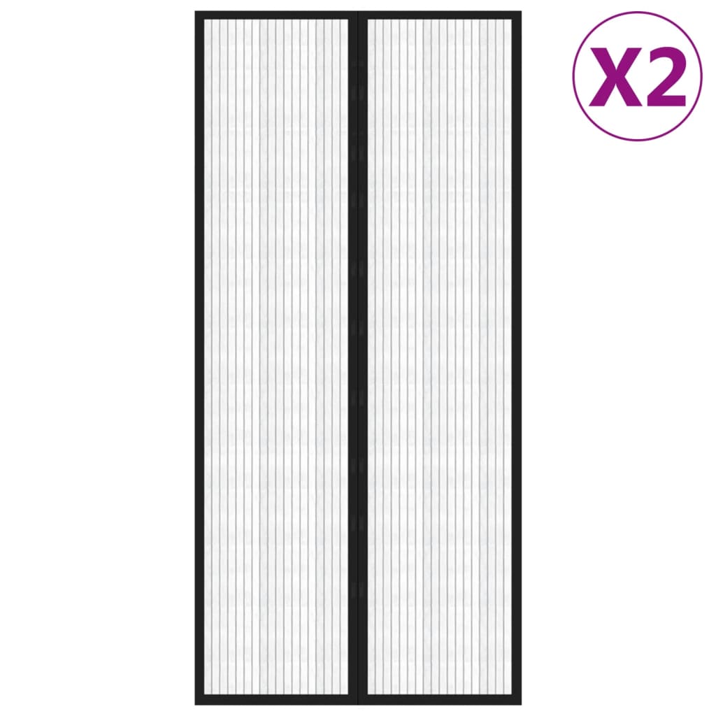 Tende Antimosche 2 pz per Porte con Magneti Nere 220x110 cm - homemem39