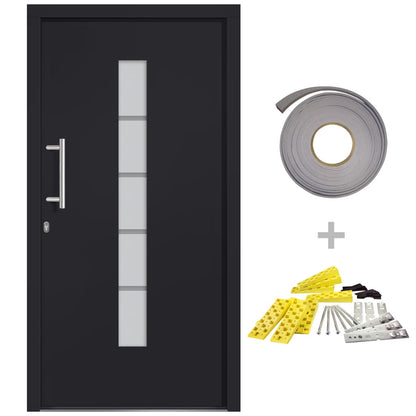 Porta d'Ingresso in Alluminio e PVC Antracite 100x200 cm | homemem39