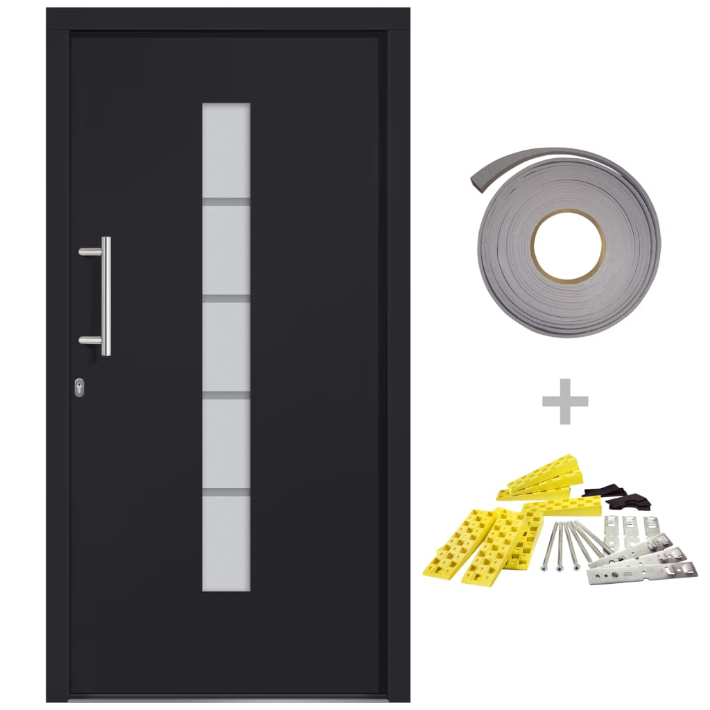 Porta d'Ingresso in Alluminio e PVC Antracite 110x210 cm | homemem39