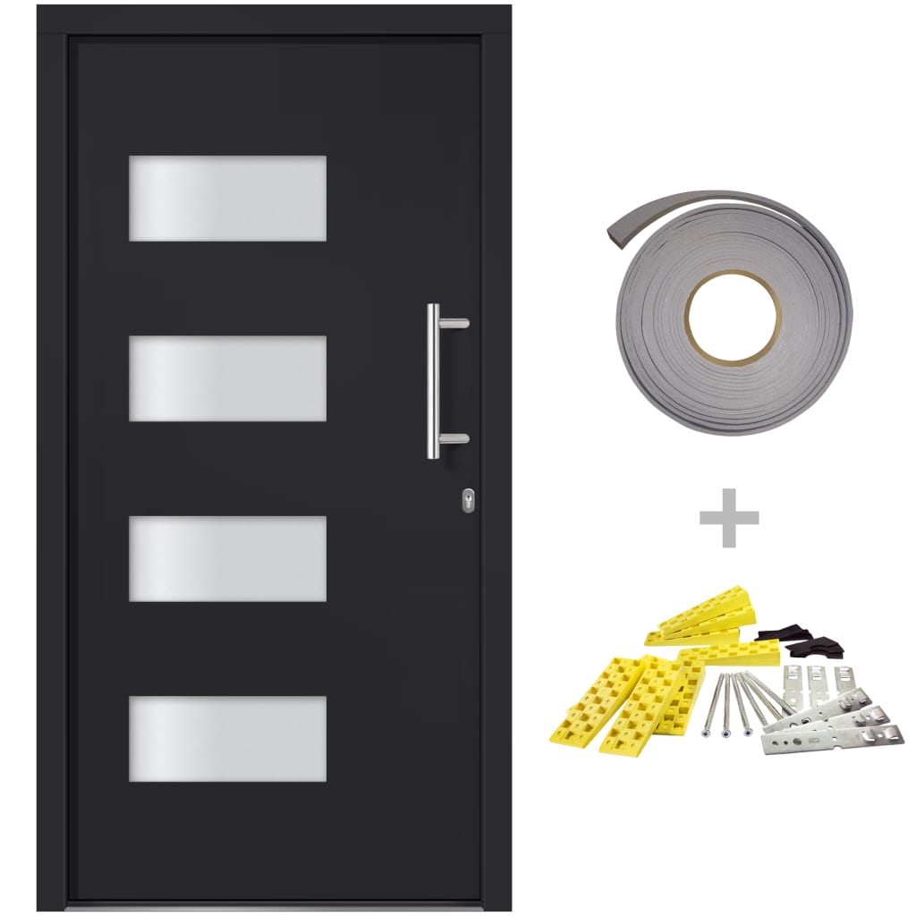 Porta d'Ingresso in Alluminio e PVC Antracite 100x200 cm | homemem39