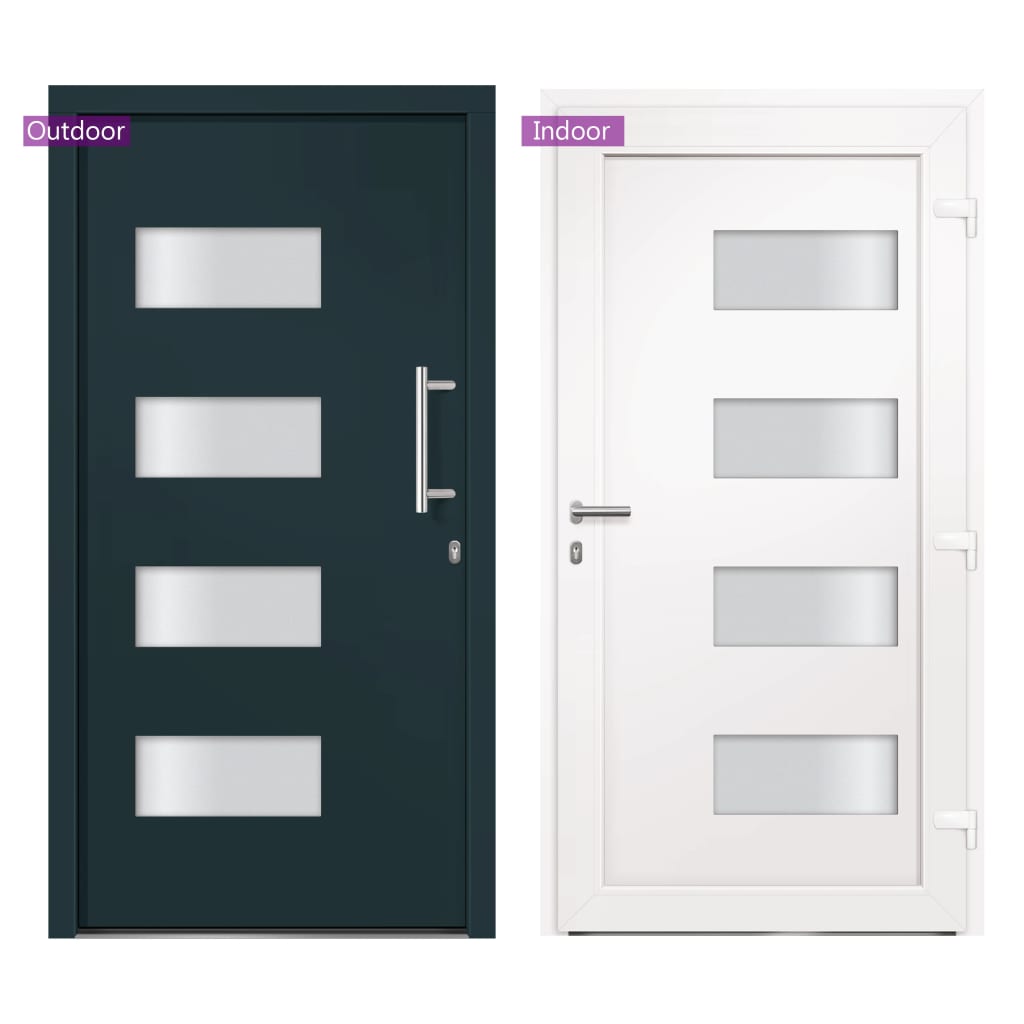 Porta d'Ingresso in Alluminio e PVC Antracite 100x210 cm | homemem39