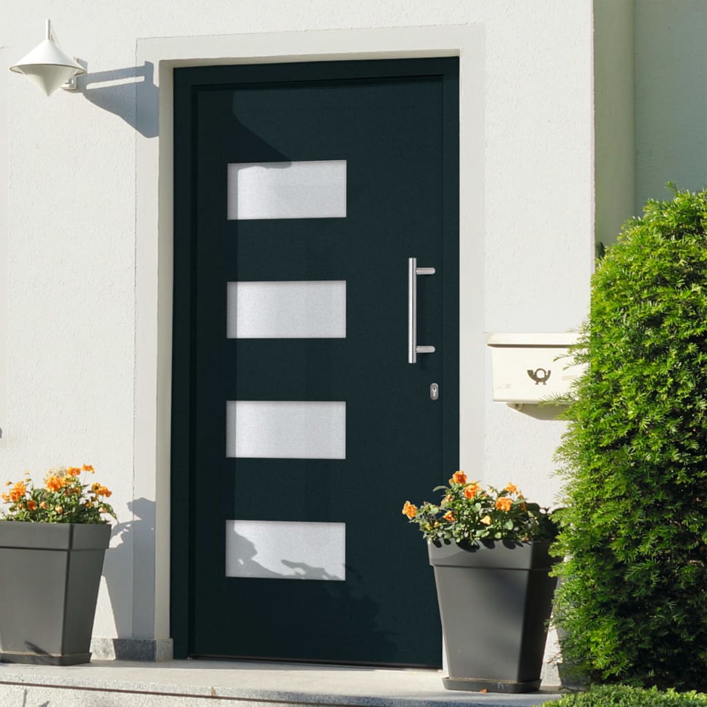 Porta d'Ingresso in Alluminio e PVC Antracite 110x210 cm | homemem39