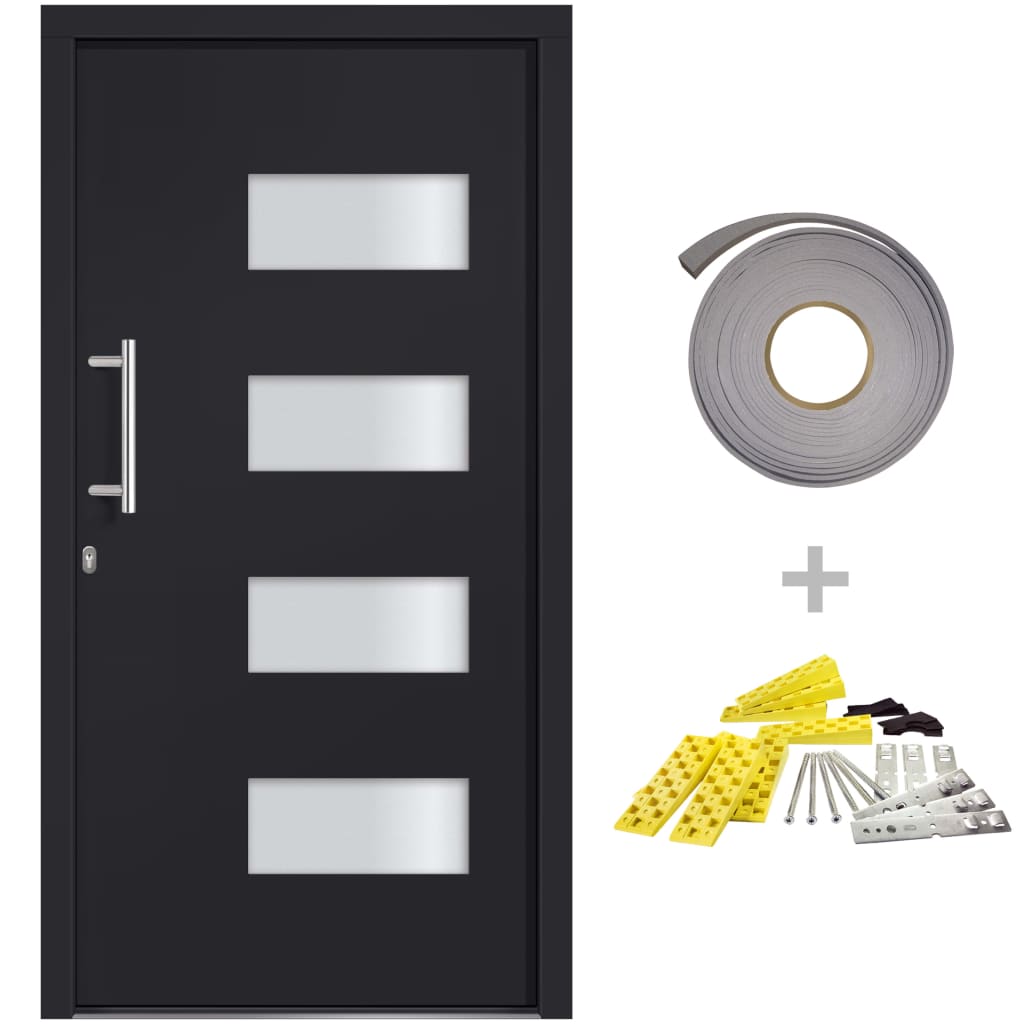 Porta d'Ingresso in Alluminio e PVC Antracite 100x200 cm | homemem39