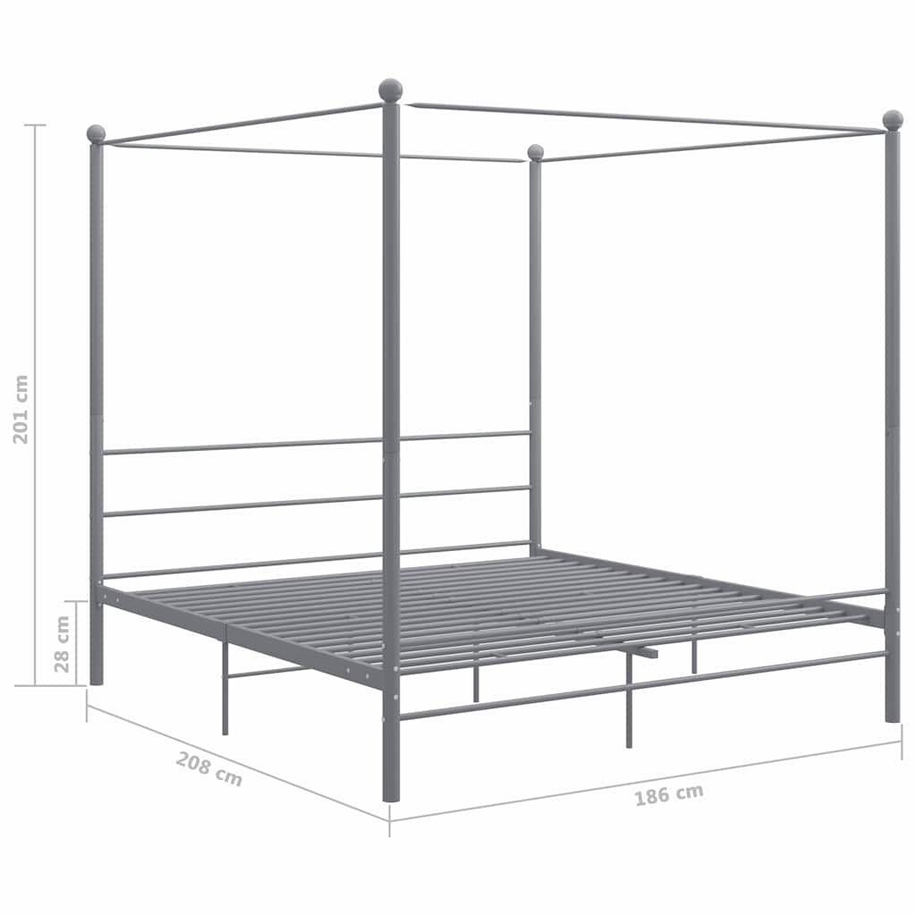Letto a Baldacchino Grigio in Metallo 180x200 cm