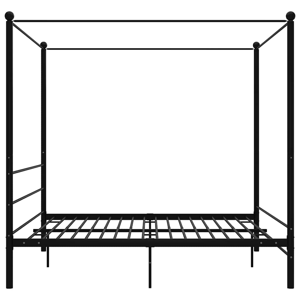 Letto a Baldacchino Nero in Metallo 200x200 cm