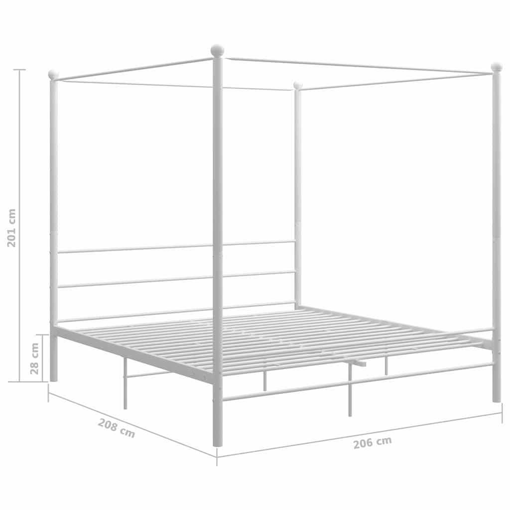 Letto a Baldacchino Bianco in Metallo 200x200 cm