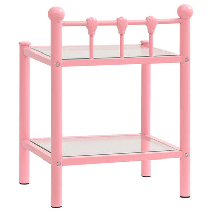 Comodini 2 pz Rosa e Trasparente in Metallo e Vetro - homemem39