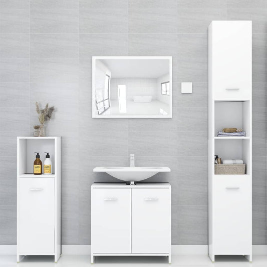 Set Mobili da Bagno 4 pz Bianco in Legno Multistrato | homemem39
