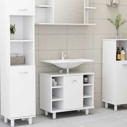 Set Mobili da Bagno 4 pz Bianco in Truciolato