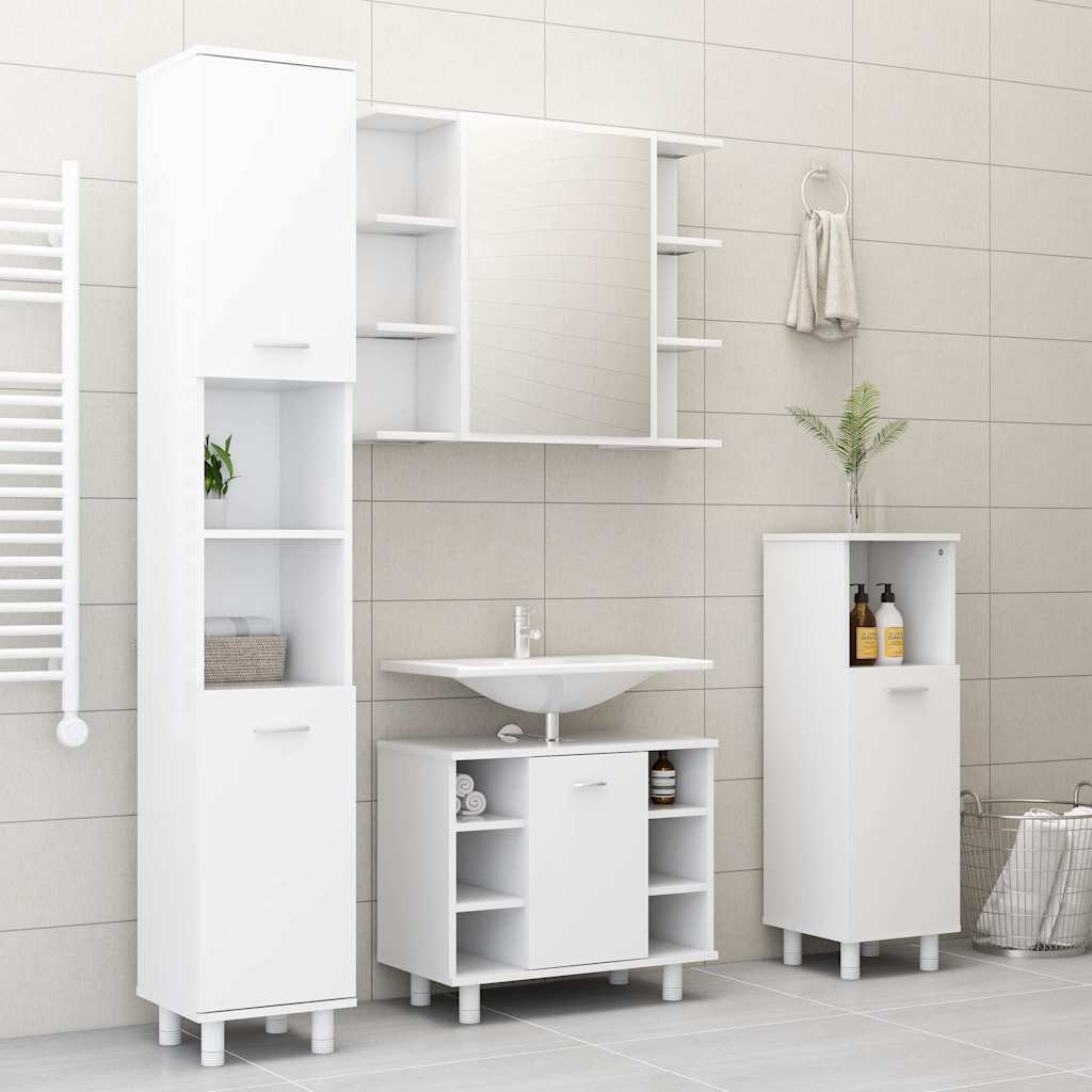 Set Mobili da Bagno 4 pz Bianco in Truciolato