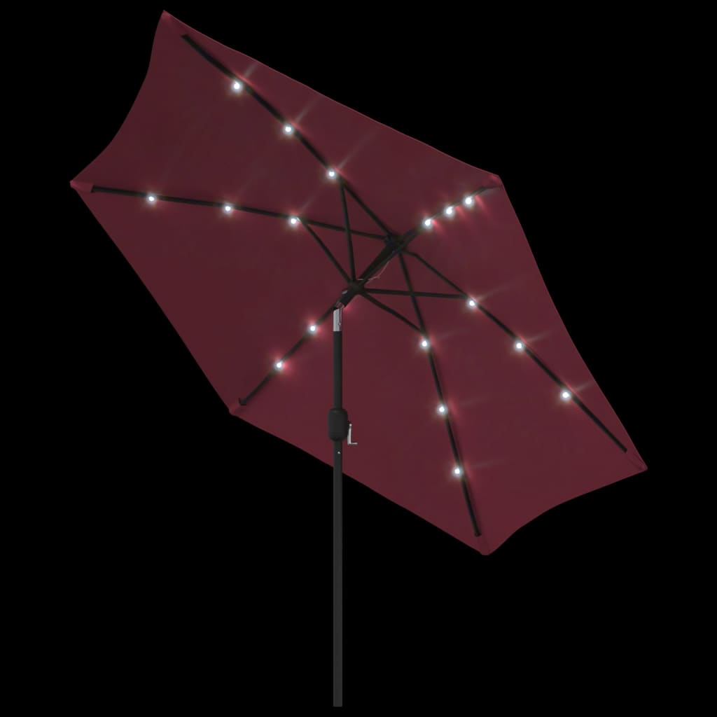 Ombrellone da Giardino con LED Palo Acciaio 300 cm Rosso Bordò | homemem39