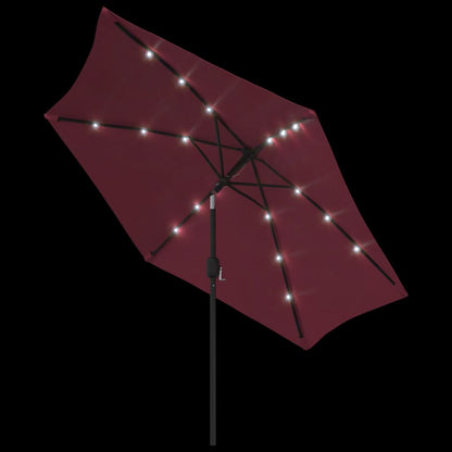 Ombrellone da Giardino con LED Palo Acciaio 300 cm Rosso Bordò | homemem39