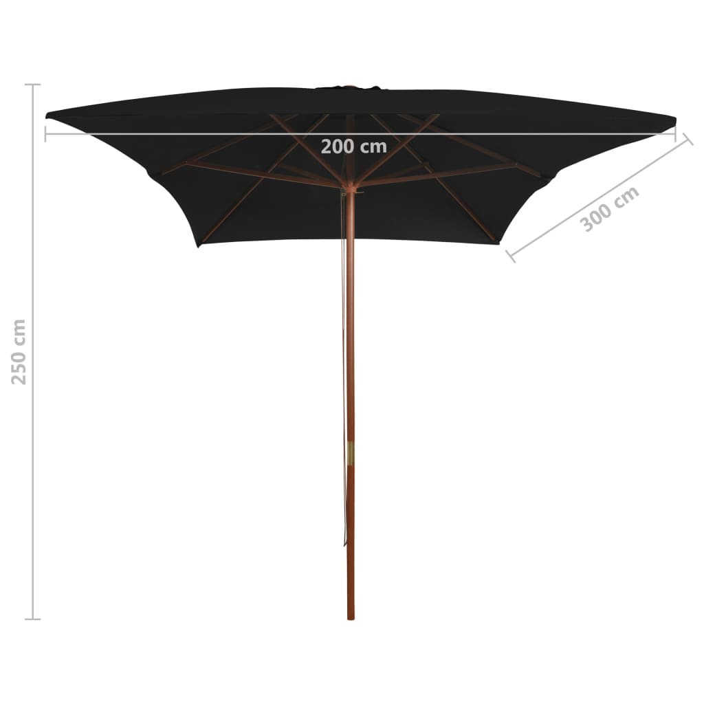 Ombrellone da Giardino con Palo in Legno Nero 200x300 cm - homemem39