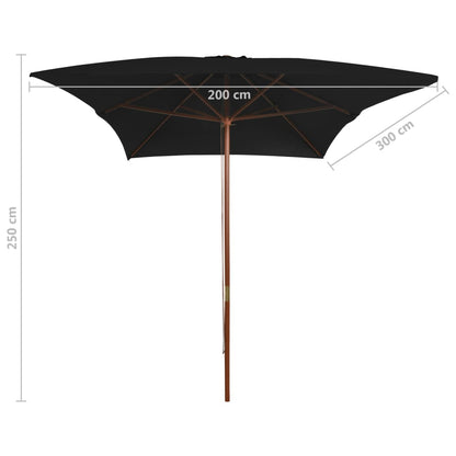 Ombrellone da Giardino con Palo in Legno Nero 200x300 cm - homemem39