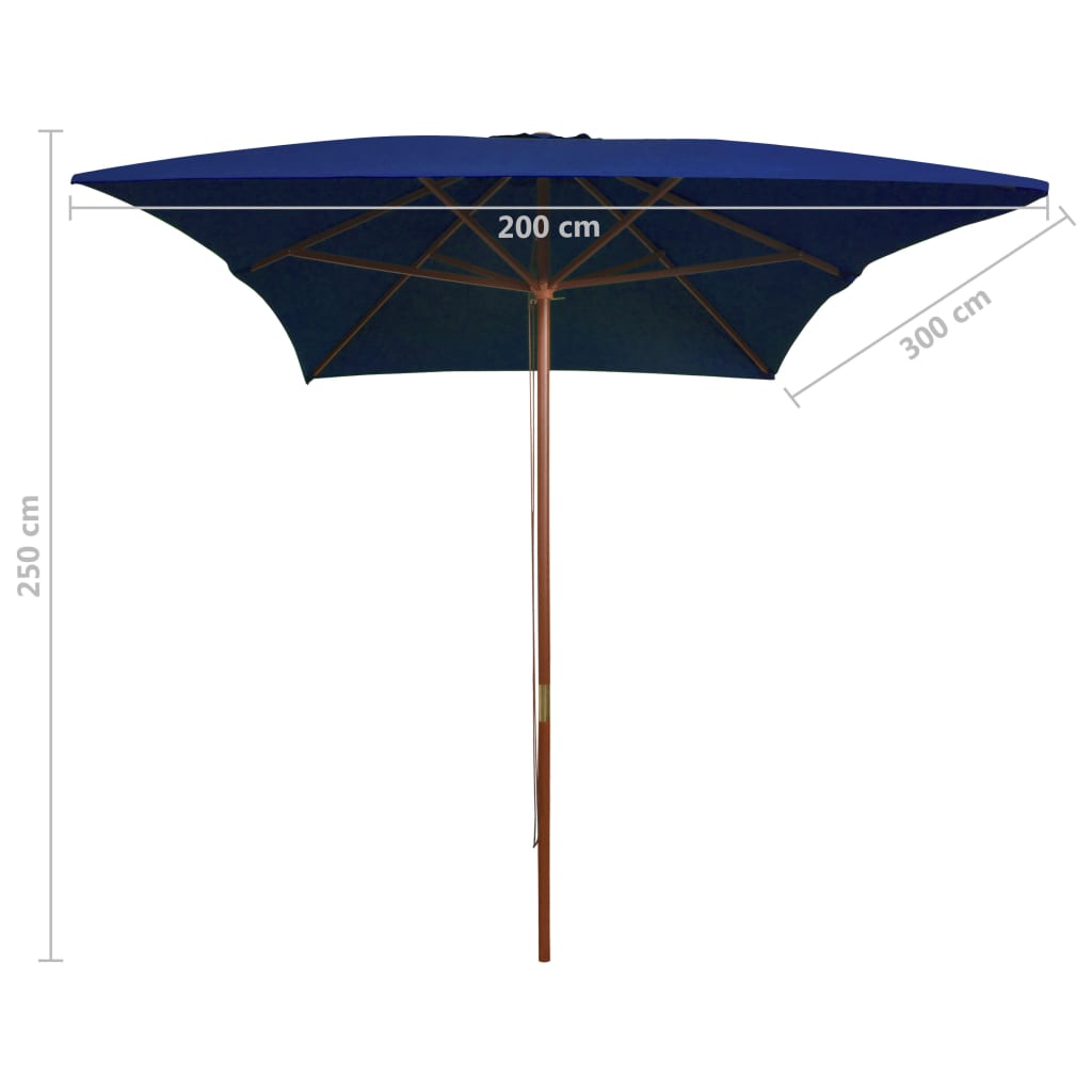 Ombrellone da Giardino con Palo in Legno Blu 200x300 cm - homemem39