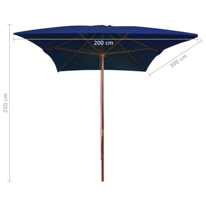 Ombrellone da Giardino con Palo in Legno Blu 200x300 cm - homemem39
