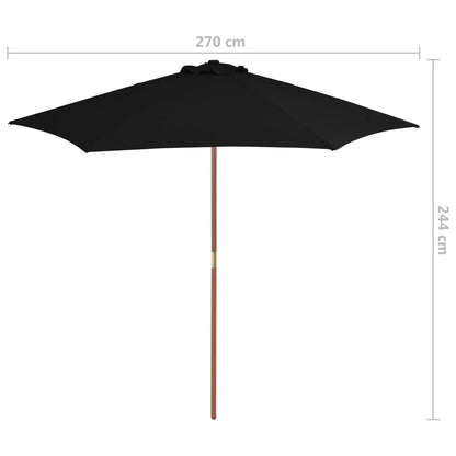 Ombrellone da Giardino con Palo in Legno 270 cm Nero - homemem39