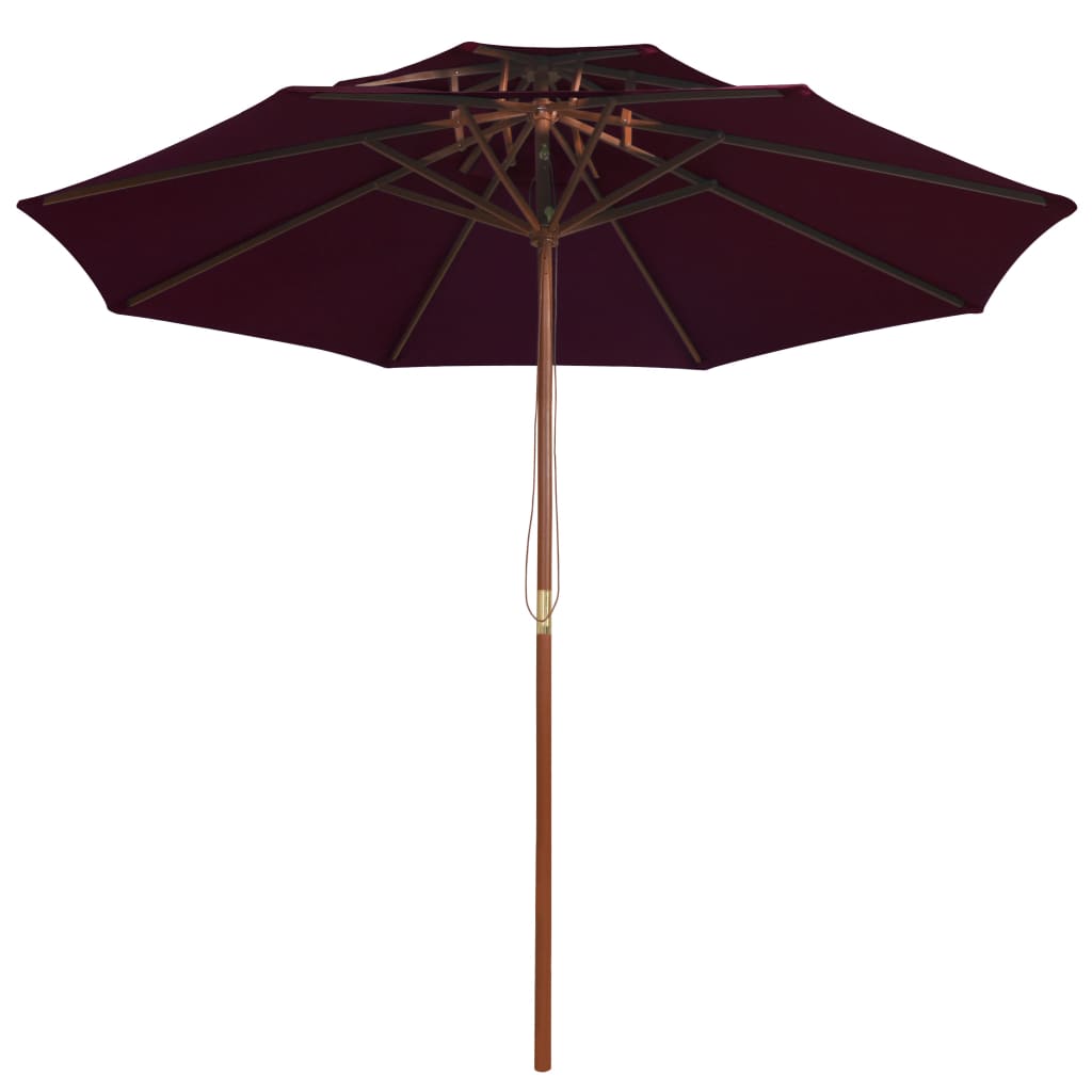 Ombrellone a Due Livelli con Palo in Legno 270 cm Rosso Bordò | homemem39