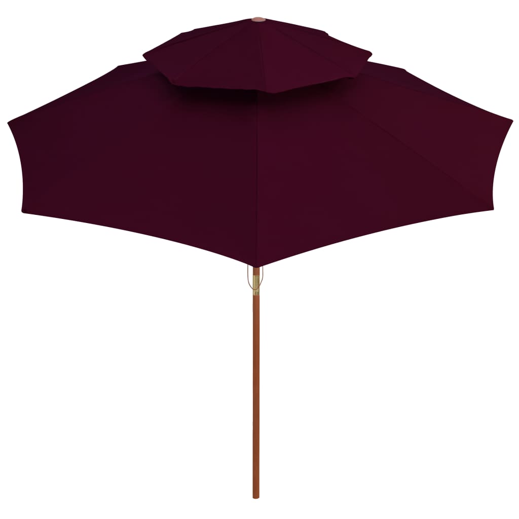 Ombrellone a Due Livelli con Palo in Legno 270 cm Rosso Bordò - homemem39