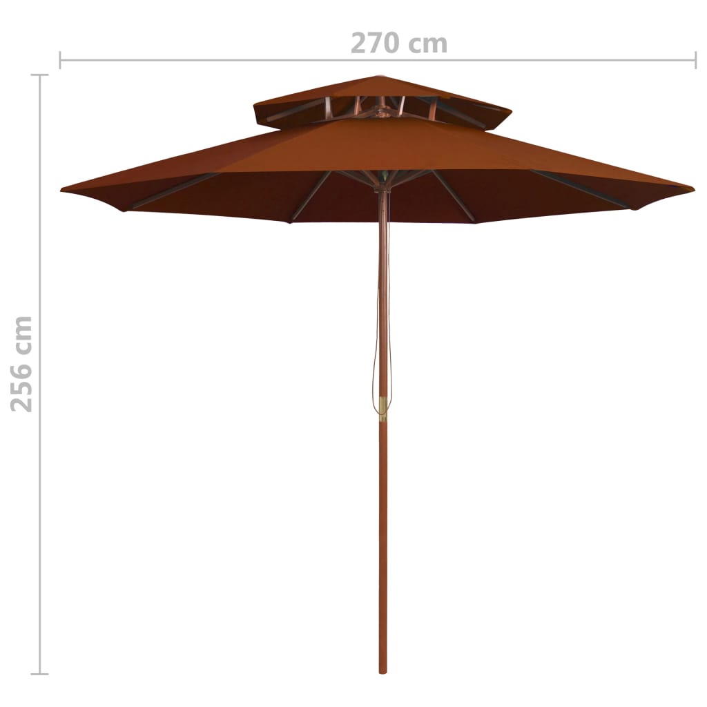 Ombrellone a Due Livelli con Palo in Legno 270 cm Terracotta | homemem39