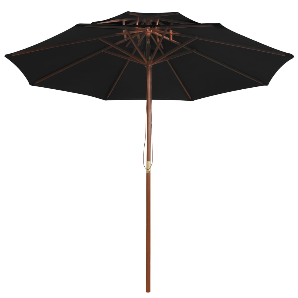 Ombrellone a Due Livelli con Palo in Legno 270 cm Nero | homemem39