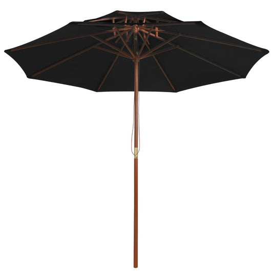Ombrellone a Due Livelli con Palo in Legno 270 cm Nero | homemem39