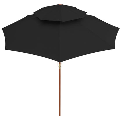 Ombrellone a Due Livelli con Palo in Legno 270 cm Nero - homemem39