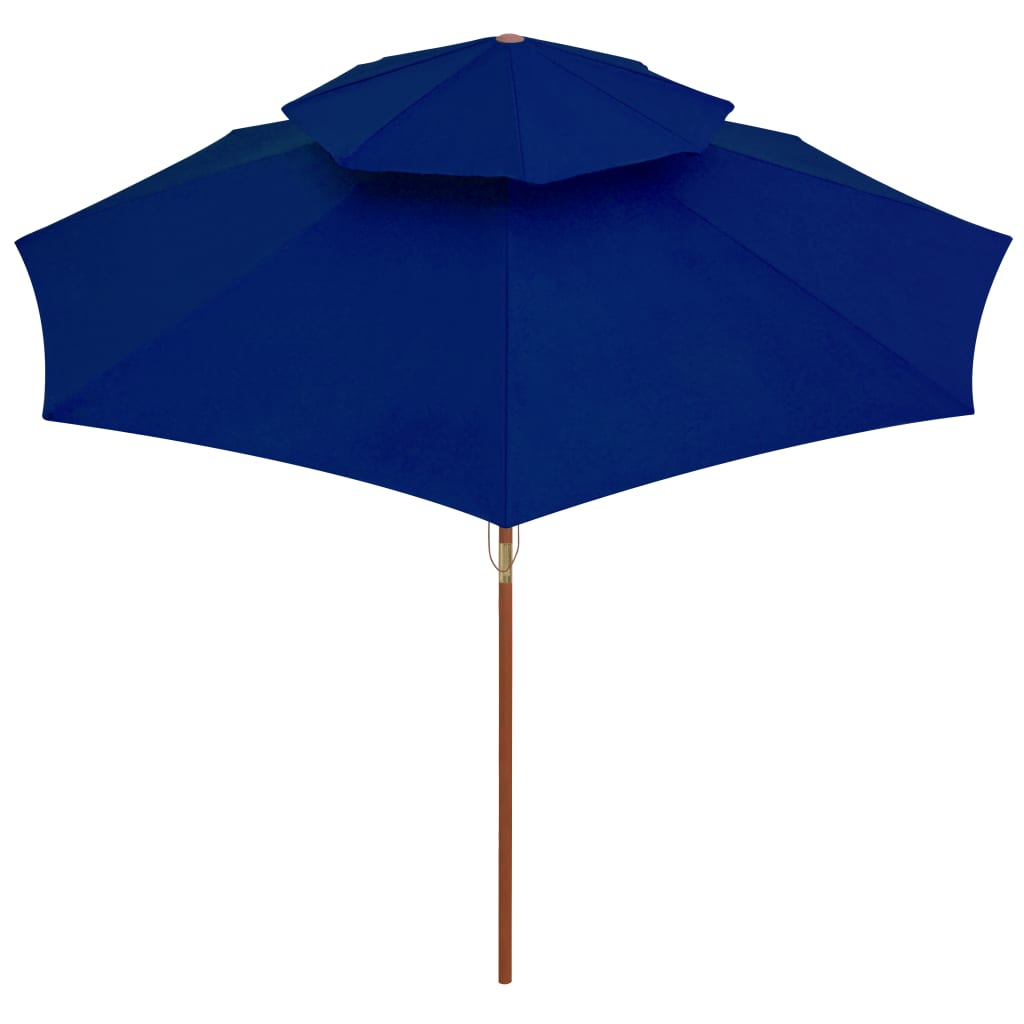 Ombrellone a Due Livelli con Palo in Legno 270 cm Blu | homemem39