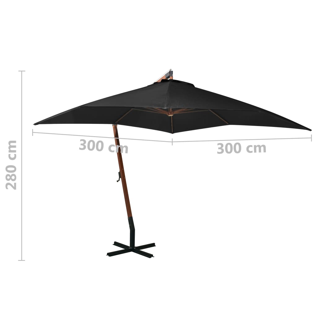 Ombrellone a Sbalzo Nero 3x3 m Palo in Abete Massello | homemem39